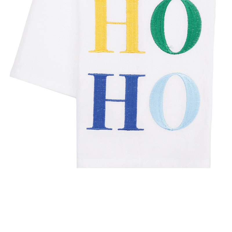 Torchon en toile de coton 100 % brodé « Ho Ho Ho » pour Noël