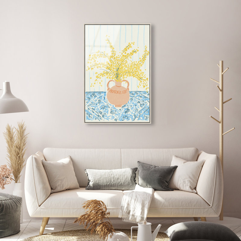 Sunny Flower Vase Print by Oliver Gal, 25"H x 17"W, Silver Floater Frame