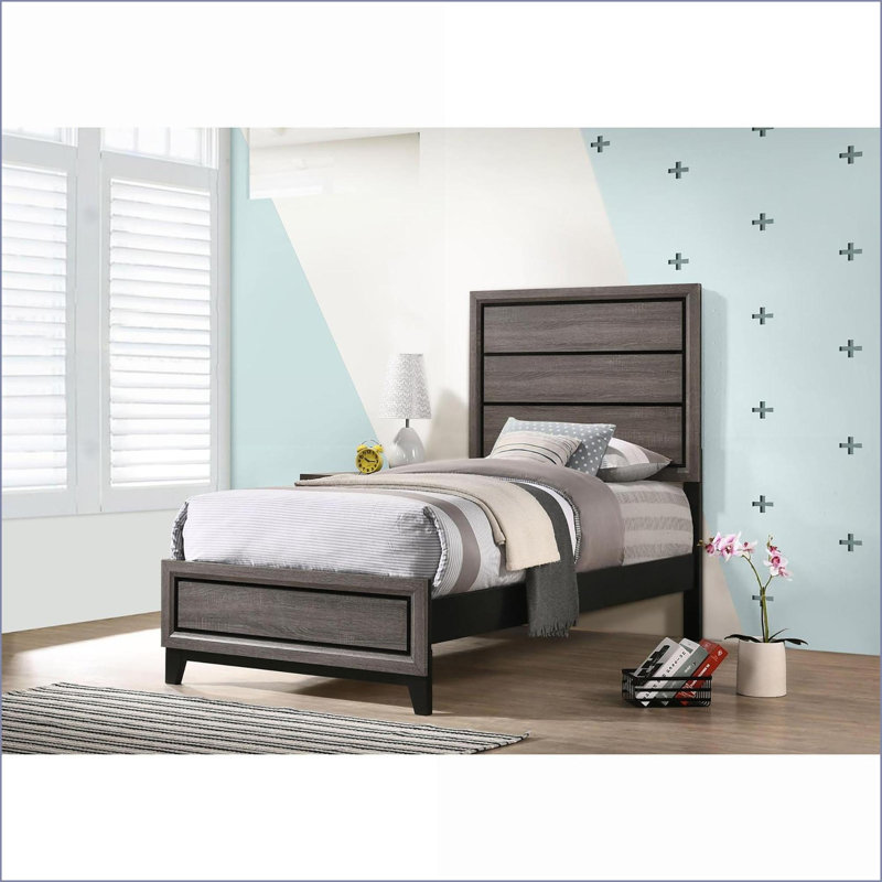 Structure de lit simple à panneau de chêne gris - 600 lb de bois franc tropical asiatique pour chambre à coucher transitionnelle