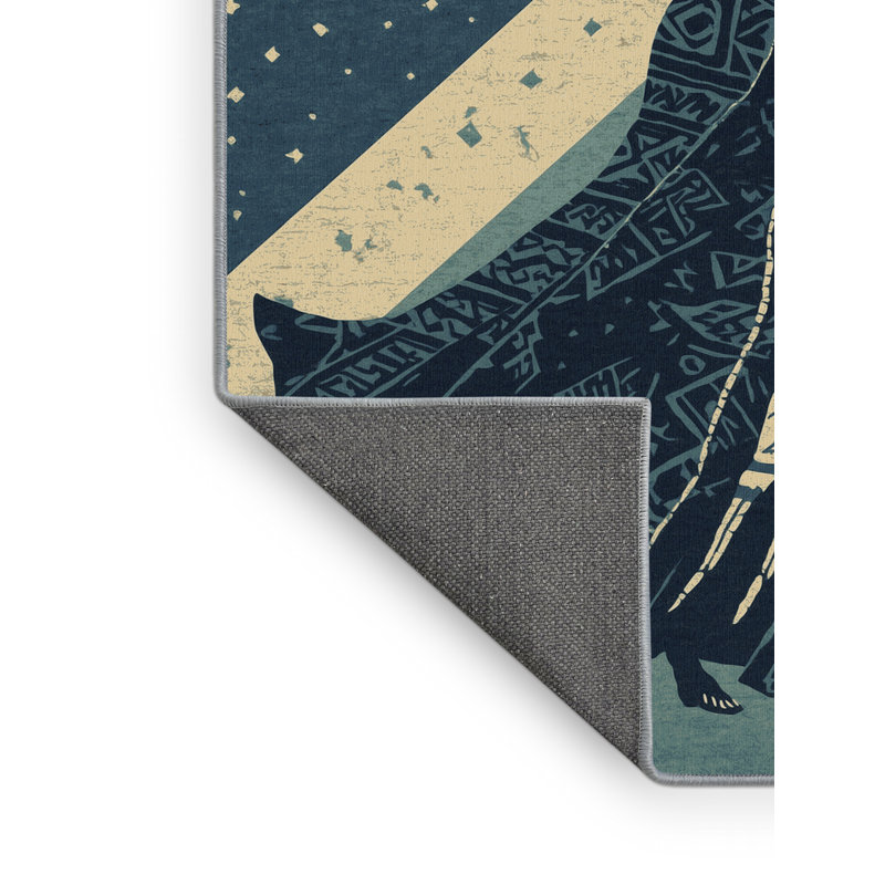 Soft Plush Dupras Tribal Dancer Warrior Bohemian Block Print Area Rug in Green – SkyBlue Binding, 2x4