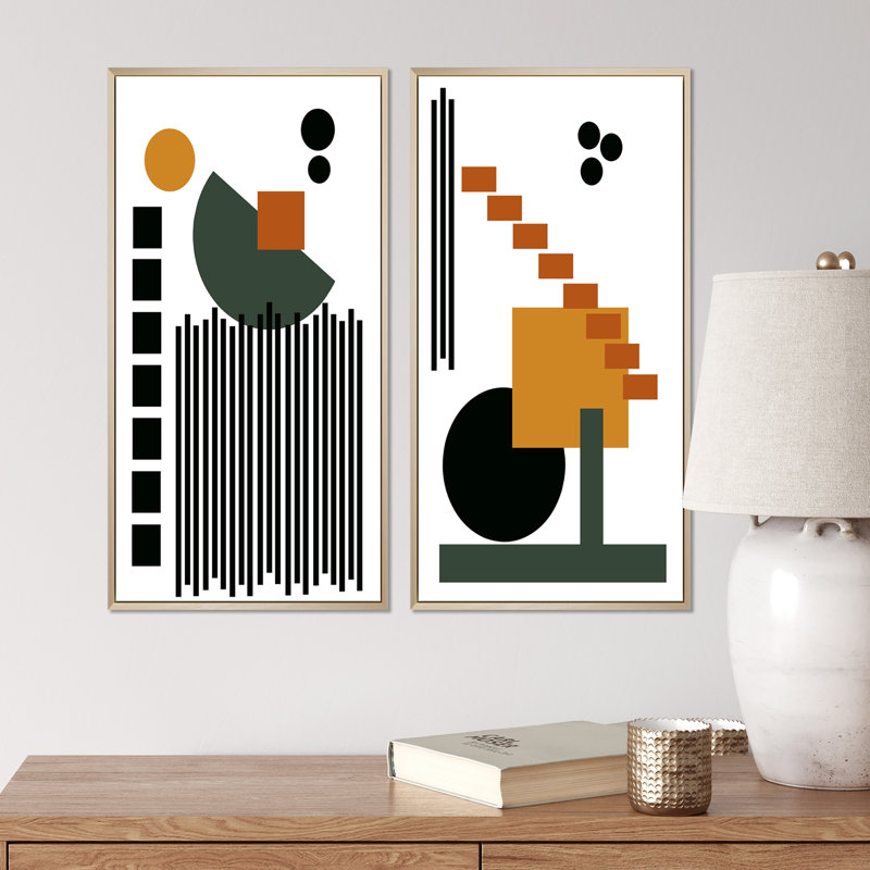 «Bohemian Mid Century Geometric Typographie V», ensemble de 2 impressions, Toile tendue, H 20 po x l 24 po x P 1 po