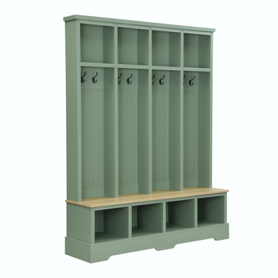 Alexander Farmhouse Hall Tree with 8 Hooks, Bench & Open Storage Compartments