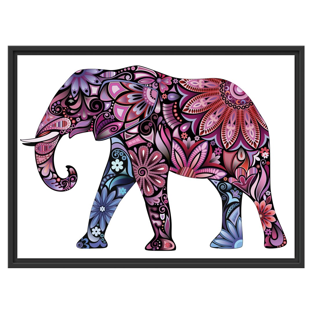 Gerahmtes Wandbild Elefant mit Ornamenten