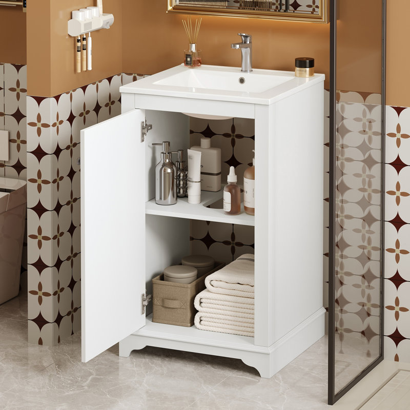 Meuble-lavabo de 20 pouces avec lavabo en céramique, Blanc