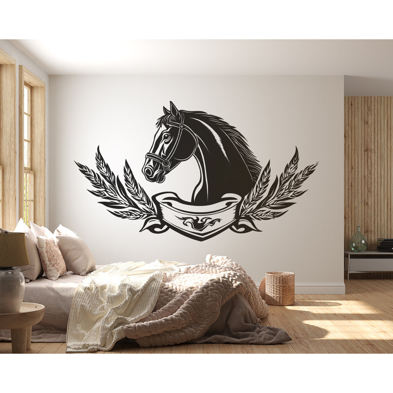 Murale cheval, art mural cheval noir, décoration murale équestre, papier peint cheval occidental, décor de chambre à coucher de ferme 481Mv