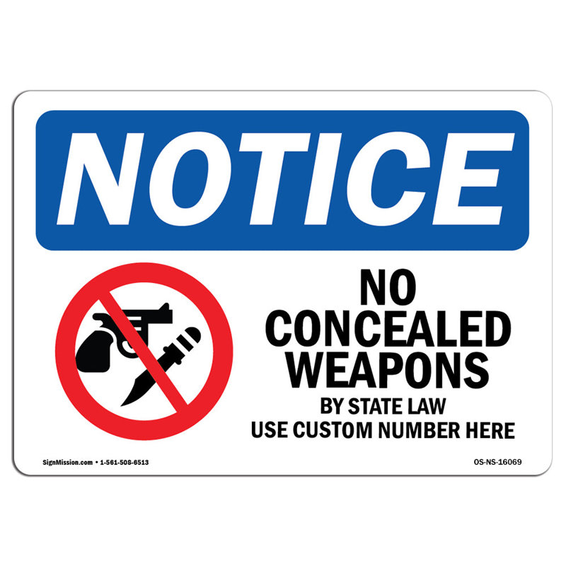 No Concealed Weapons Sign or Label
