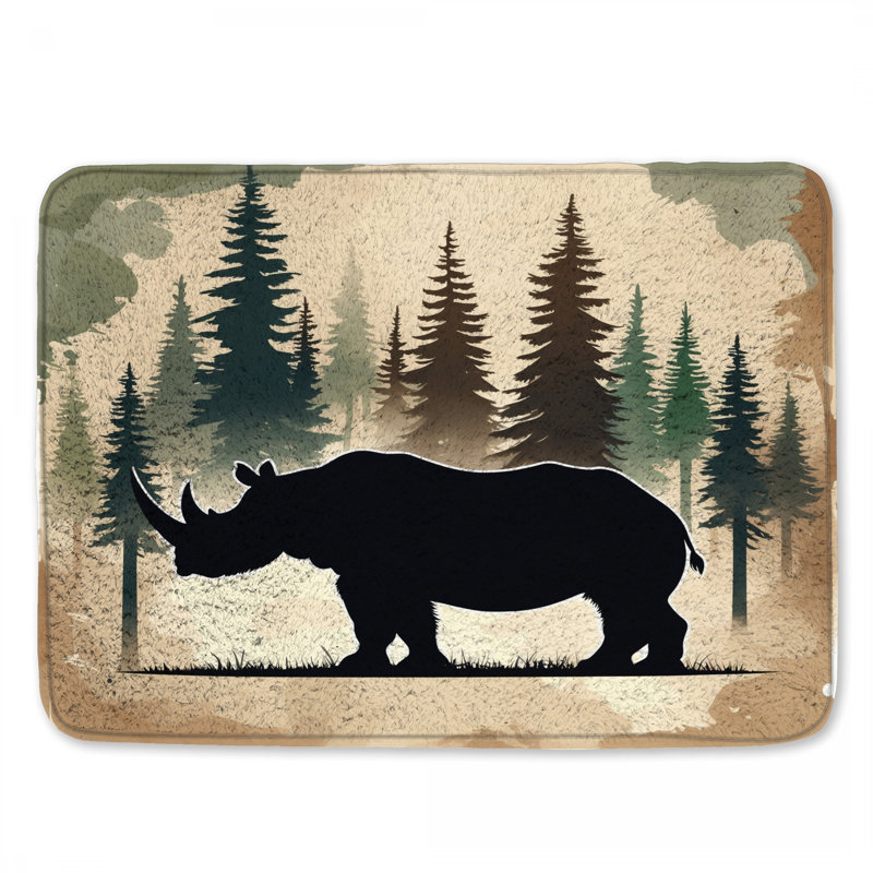 Tapis de bain Silhouette Rhinoceros Forest, L 24 po x L 17 po