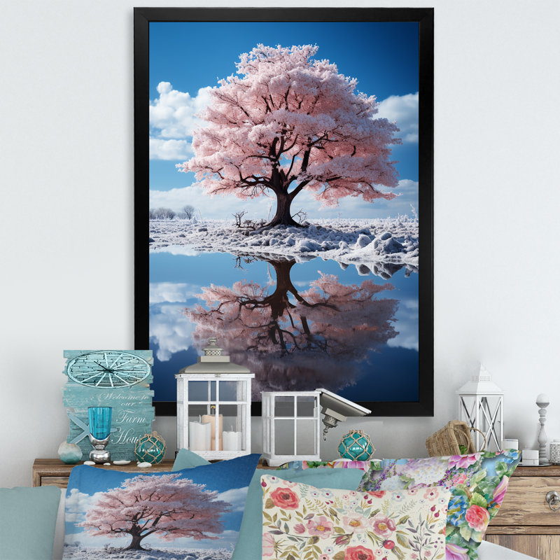 Dariush " Pink Tree Whimsical Reflections ", Cadre photo noir, H 20 po x l 12 po x P 1 po