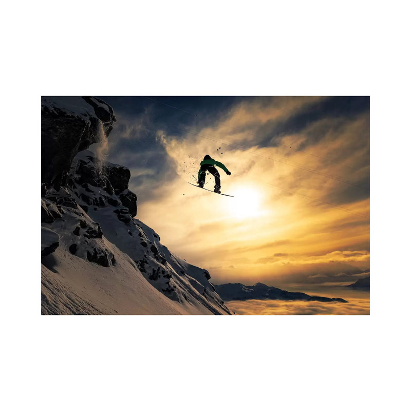 «Sunset Snowboarding» par Jakob Sanne - impression sur toile tendue, H 8 po x l 12 po x P 0,75 po