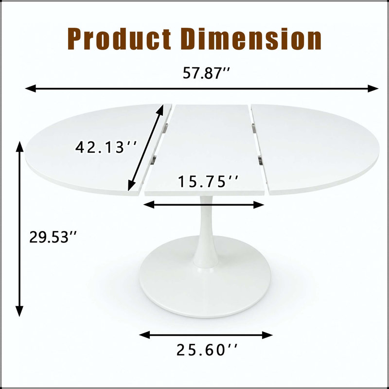 Table de salle à manger extensible 57,87 po, Blanc