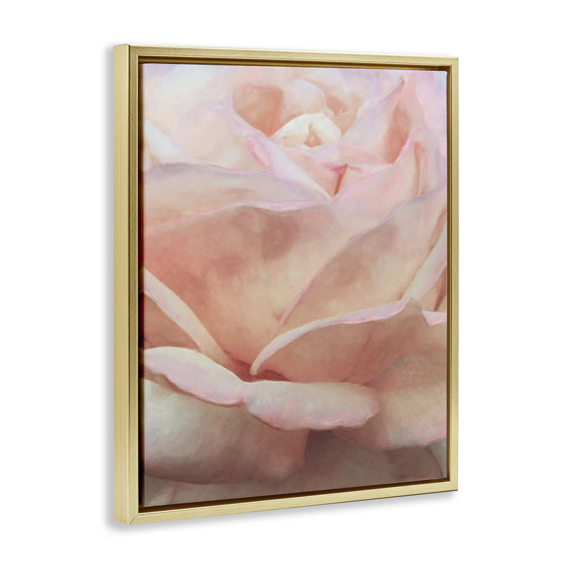 «Soft Soft Rose Petals» par Alonzo Saunders, Cadre flottant métallique doré, H 21 po x l 17 po