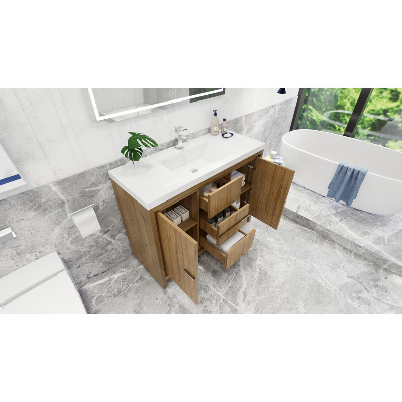 Ensemble de meuble-lavabo simple 47 po Alsadig, Chêne naturel