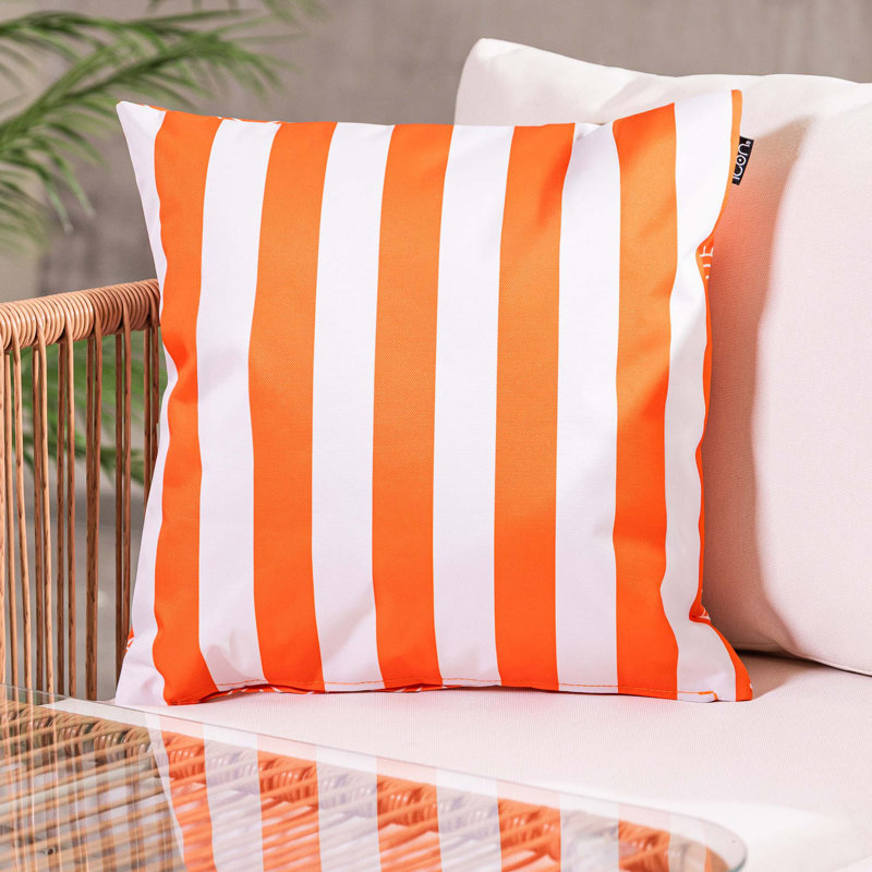 Indoor / Outdoor Square Throw Cushion, Orange/White Striped