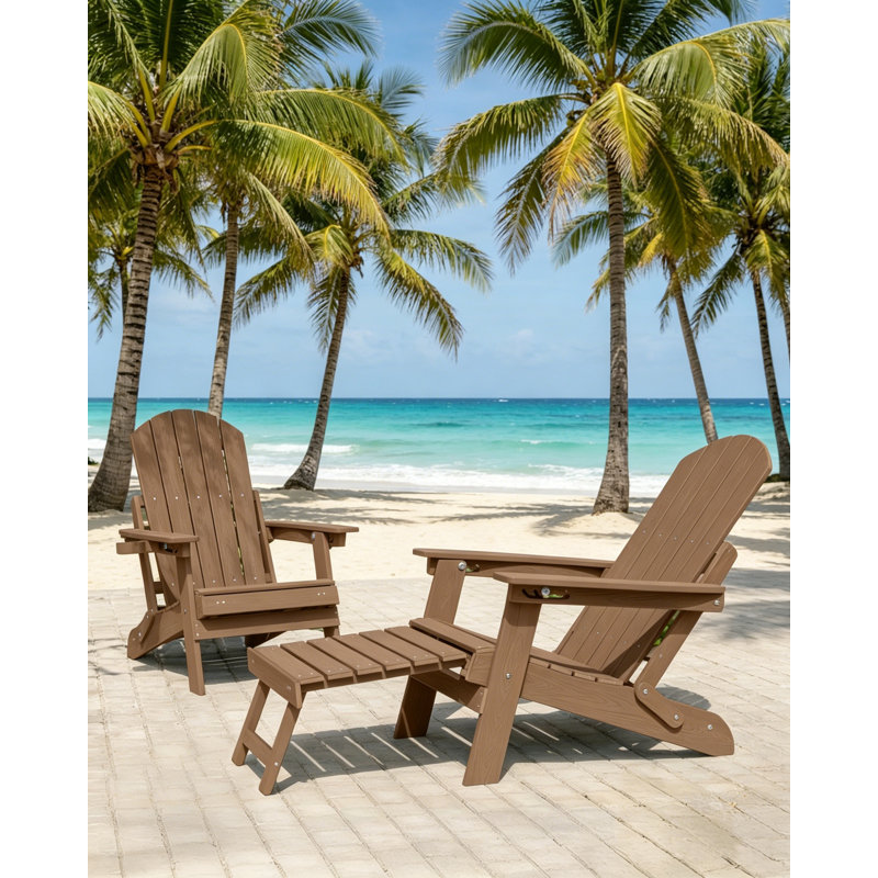 Chaise Adirondack réglable en plastique avec repose-pieds Chaise haute Adirondack pliante avec repose-pieds rétractable HiPS, 2 porte-gobelets pour patio, pelouse, piscine, jardin, teck