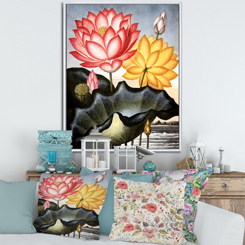 Fleurs rétro II - reproduction sur toile, Toile blanche encadrée, H 32 po x l 24 po x P 1 po