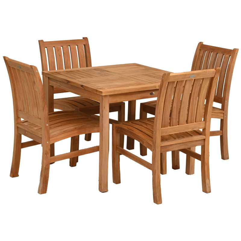 5 Piece Teak Wood Bistro Dining Set Including 35" Square Table With 4 Abaco Side Chairs