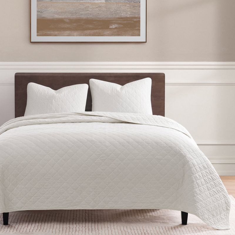 Ensemble de courtepointe en coton de couleur unie classique, chic, décontracté, moderne et rustique, Blanc