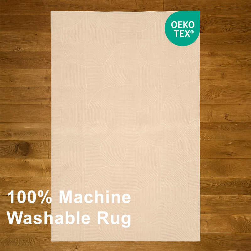 Elion Modern Machine Washable Beige Area Rug, Beige, Rectangle 5' x 7'6"