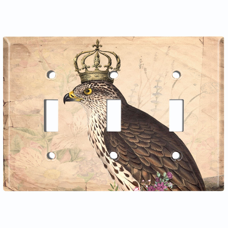 Botanical Eagle Bird Crown Flowers 3 - Gang Toggle Light Switch Standard Wall Plate