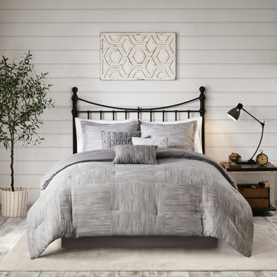 Édredon gris en seersucker pour grand lit, 7 pièces, doux et gris, 7 pièces avec coussins décoratifs