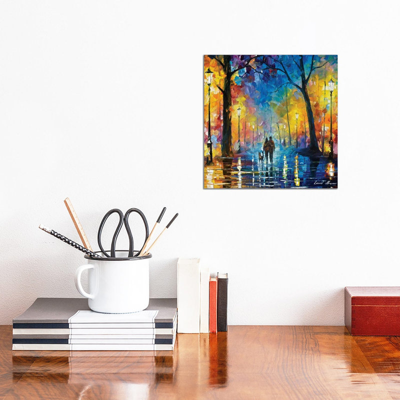 Rainy Park by Leonid Afremov - Painting on Canvas, Wrapped Canvas, 30.48 cm H x 30.48 cm W