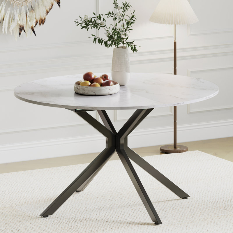 Metal Base Dining Table, White