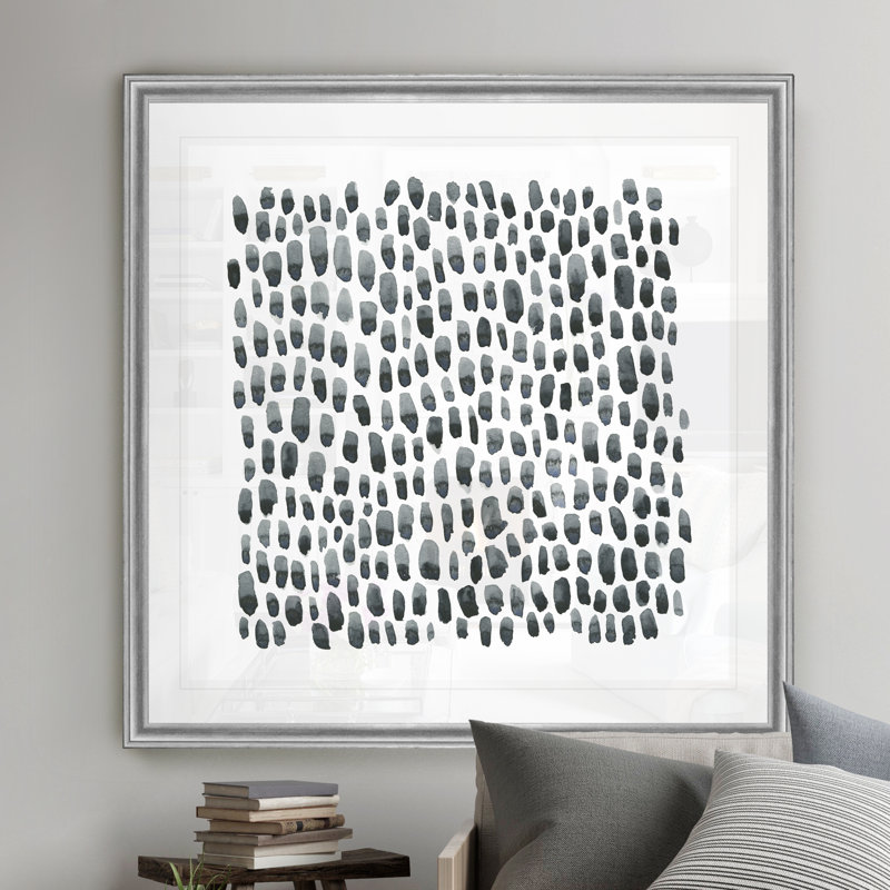 «Blue Gray Tessera I», peinture sur toile, Cadre argenté, H 22,5 po x l 22,5 po x P 1,5 po
