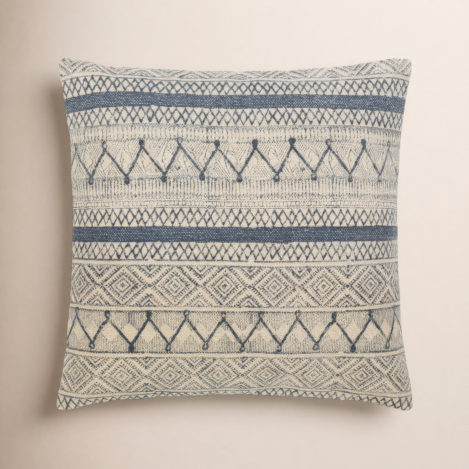 Zetta Geometric Cotton Throw Pillow, Pillow Cover Only - No Insert, 20" x 20", Light Beige/Dark Blue