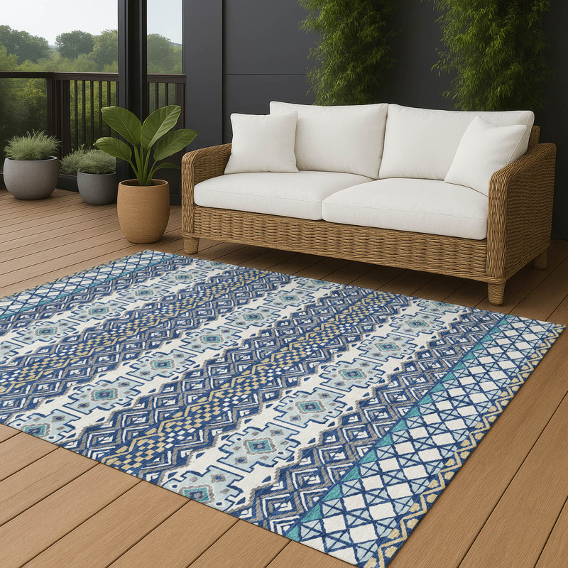 Machine Washable Indoor/Outdoor Chantille ACN2760 Striped Rug, 3' x 5', Baltic