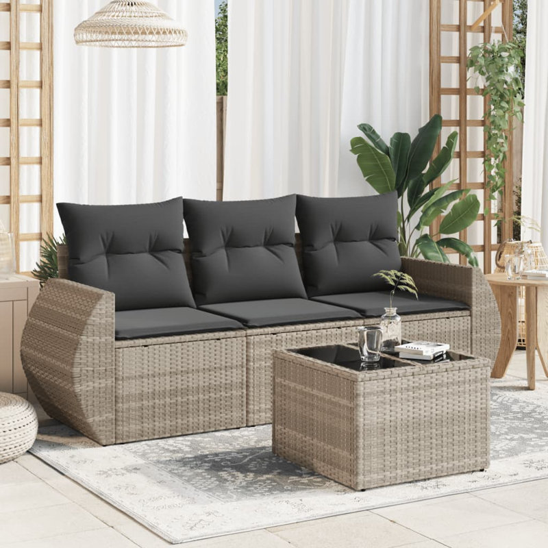 Ensemble de canapé de jardin modulaire en rotin PE gris clair 4 pièces