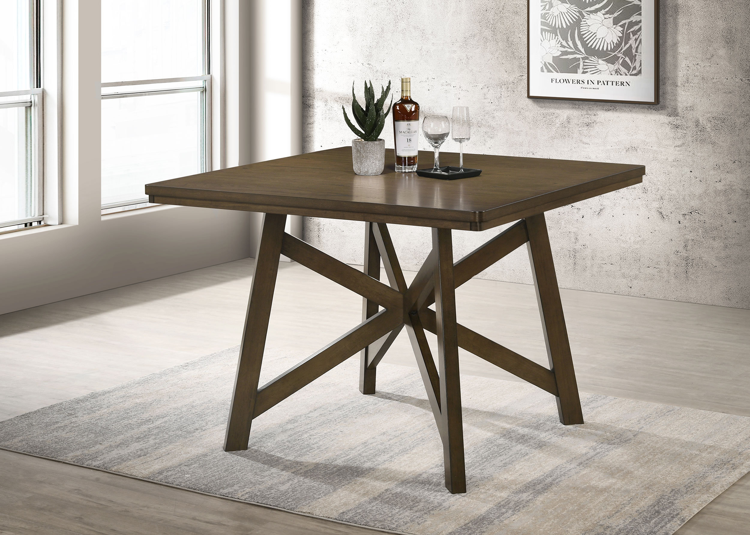 47.5 inch Modern Dining Table  Square Kitchen Table with Mix-colored Tabletop-Rustic Brown