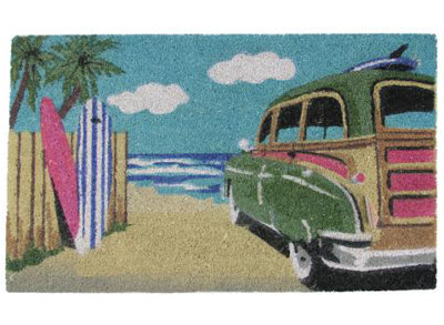 Retro Car on Beach Rectangular Coir Door Mat 18" x 30"