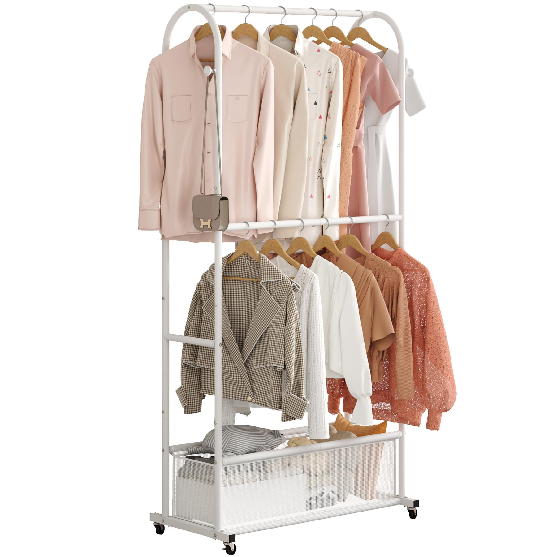 Latitude Run® Double Rods Clothing Rack With Wheels,Clothing Rack For ...