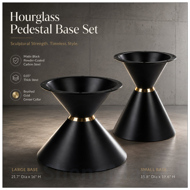Ensemble de base de table basse en métal en forme de sablier, pieds en acier au carbone robustes, finition mate pour tables gigognes, capacité de charge maximale de 80 lb