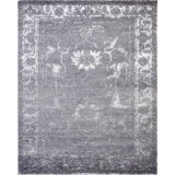 Oriental Hand-Knotted Wool/Silk Gray/White Area Rug