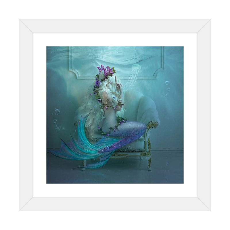 «Mermaid Tears» - Impression sur toile tendue, H 16 po x l 16 po x p 1 po, Papier beaux-arts encadré blanc