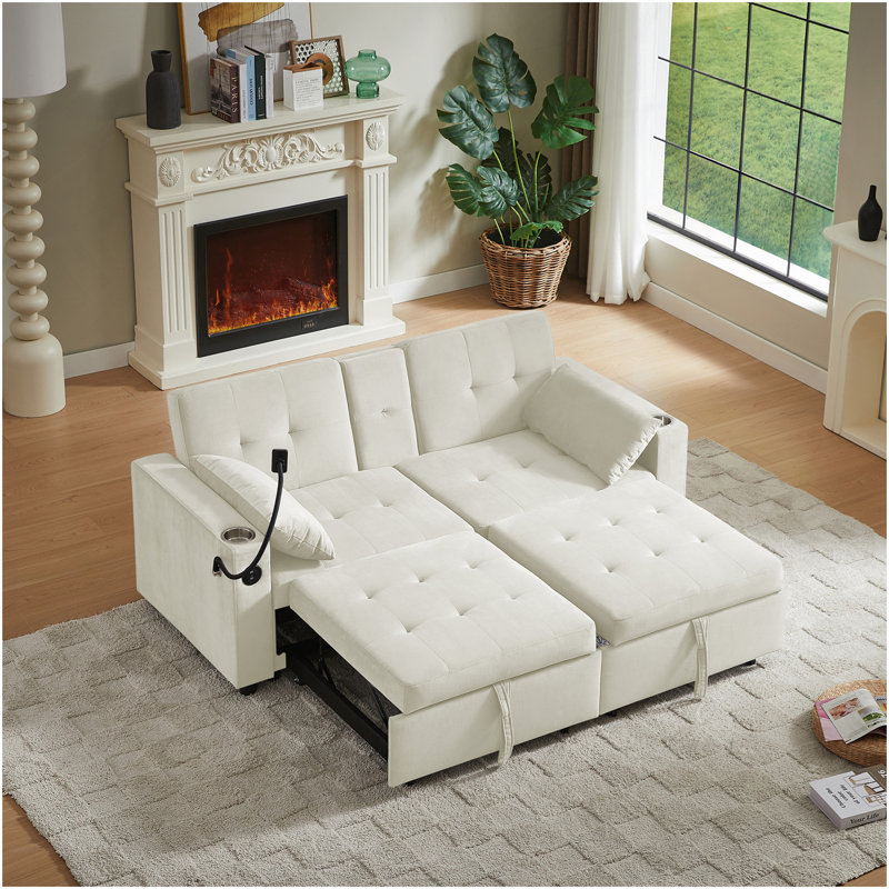 Beige Fabric Sleeper Sofa Bed, Beige