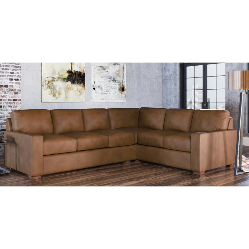 Canapé modulaire en cuir véritable de 114 po Albirdia, Cuir véritable châtaignier, Faisant face vers la gauche