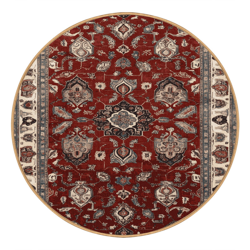 Machine Washable Persian Brown Area Rug, Round 4'