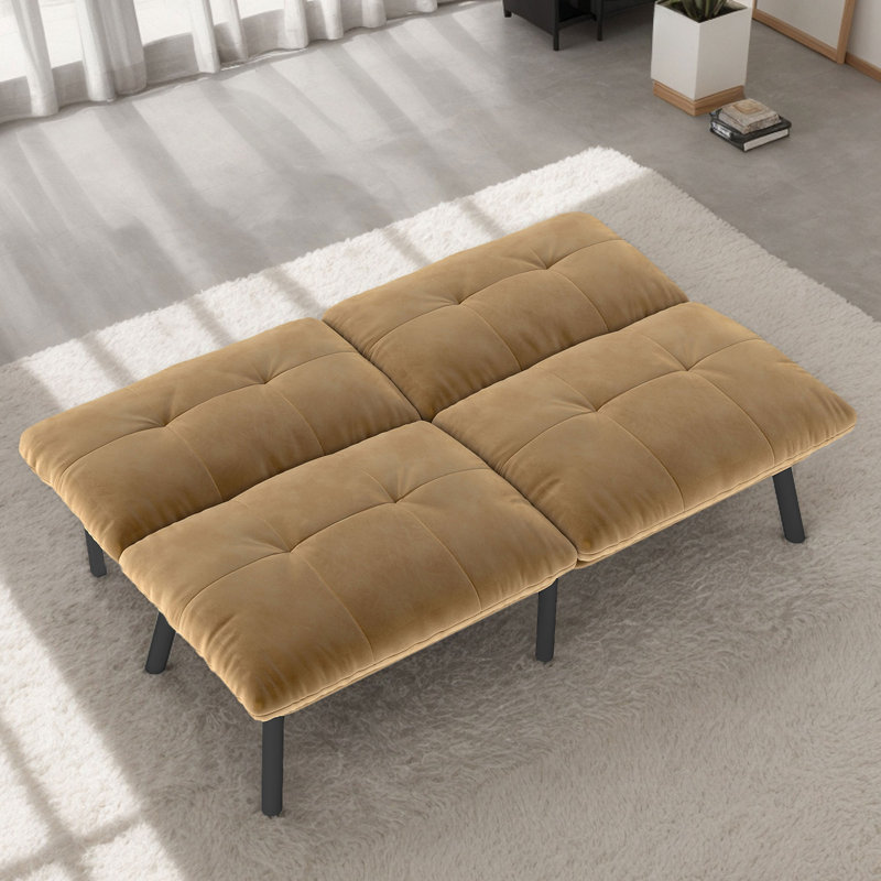 Canapé-lit futon inclinable en velours de 63 po avec dossiers réglables divisés réglables en velours, Brown Velvet