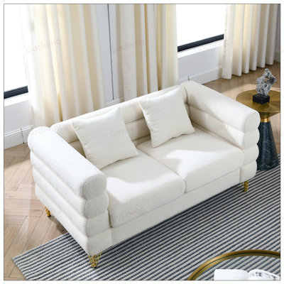 60 Inch Oversized 2 Seater Sectional Sofa with Deep Seating, Soft Fabric, and 2 Lumbar Pillows for Living Room Comfort