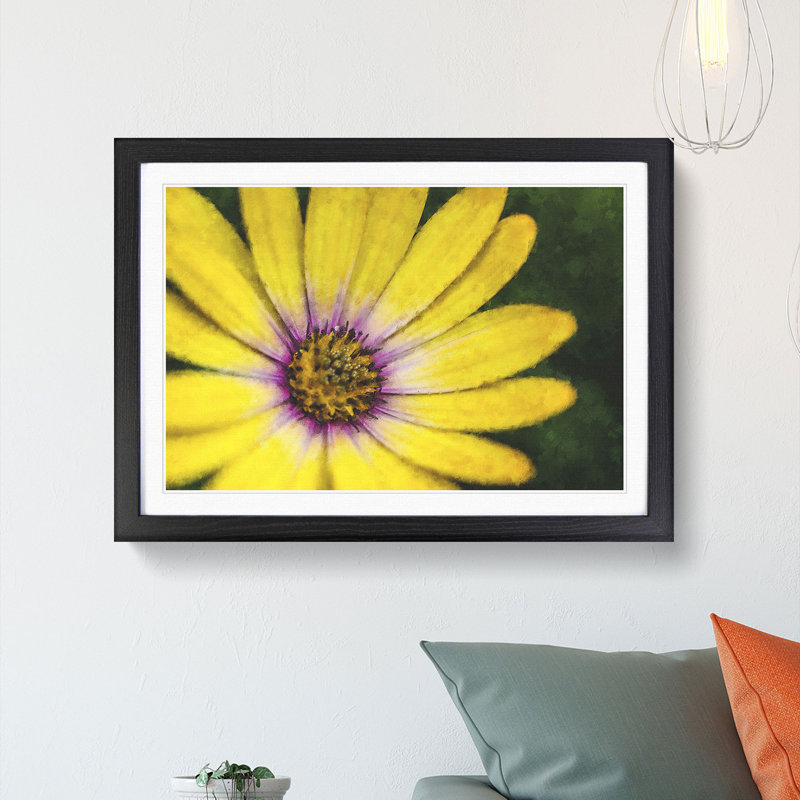 Yellow Gerbera Flower - Picture Frame Painting Print, 40cm H x 60cm W x 2cm D, Black Framed