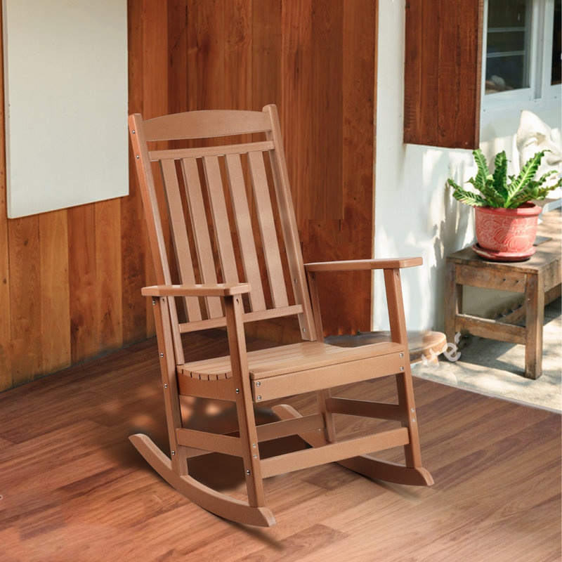 Chaise berçante d'extérieur en plastique Langsa, Brun