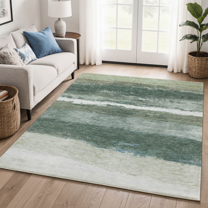 Premium Machine Washable Mayfield Striped Rug, Aloe, 2'6" x 3'10"