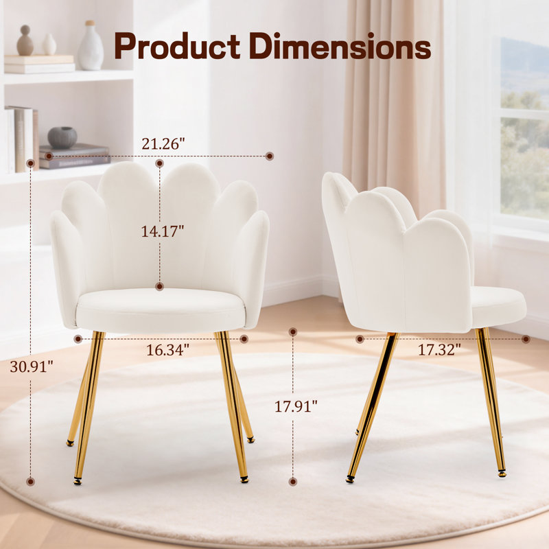 KORSER Office Chairs, Velvet Vanity Chair with Bow Pillow, Modern Petal Chair for Living Room, Bedroom, Beige