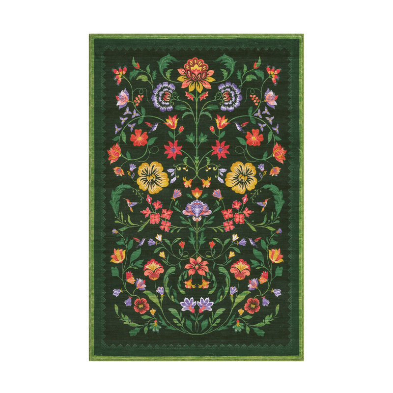 Washable Rugs for Living Room, Non Slip Floral Area Rug, Low Pile Foldable Soft Carpet, Stain Resistant Farmhouse Floor Mats for Bedroom, Dining Room, Nursery, Playroom