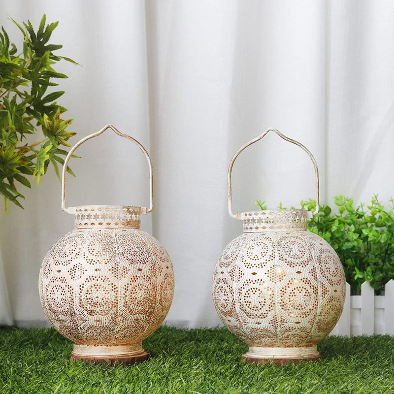 Ensemble de 2 lampes de table sans fil à piles de style marocain avec lumières de fées pour la décoration intérieure et extérieure