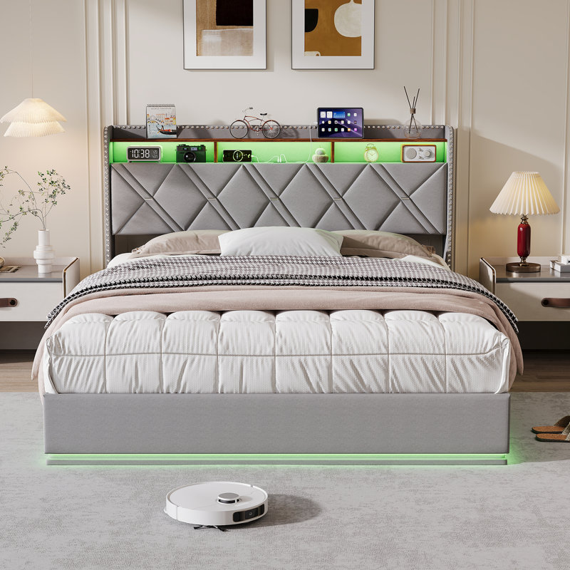 Upholstered Bed, European Double (140 x 200 cm), Grey