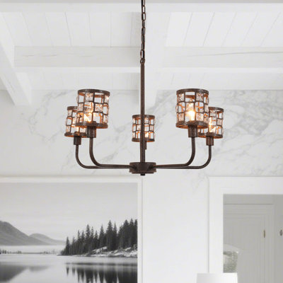 Lustre en cristal de fer rustique 24,8 po avec 5 lumières de style bougie et plafonnier rétro réglable