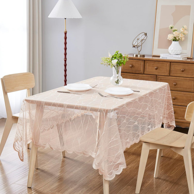 Lace Modern Rectangle Tablecloth With Geometric Design in 3 Sizes, Gold, 104" Rectangle